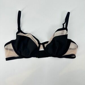 Victoria's Secret Unlined Demi Bra Black‎ Beige Sheer Panels 34D